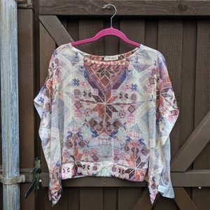 Geometric Sequin Boho Poncho Blouse